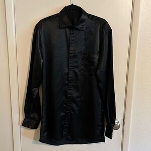 Men's Black Satin Button Down Formal Shirt